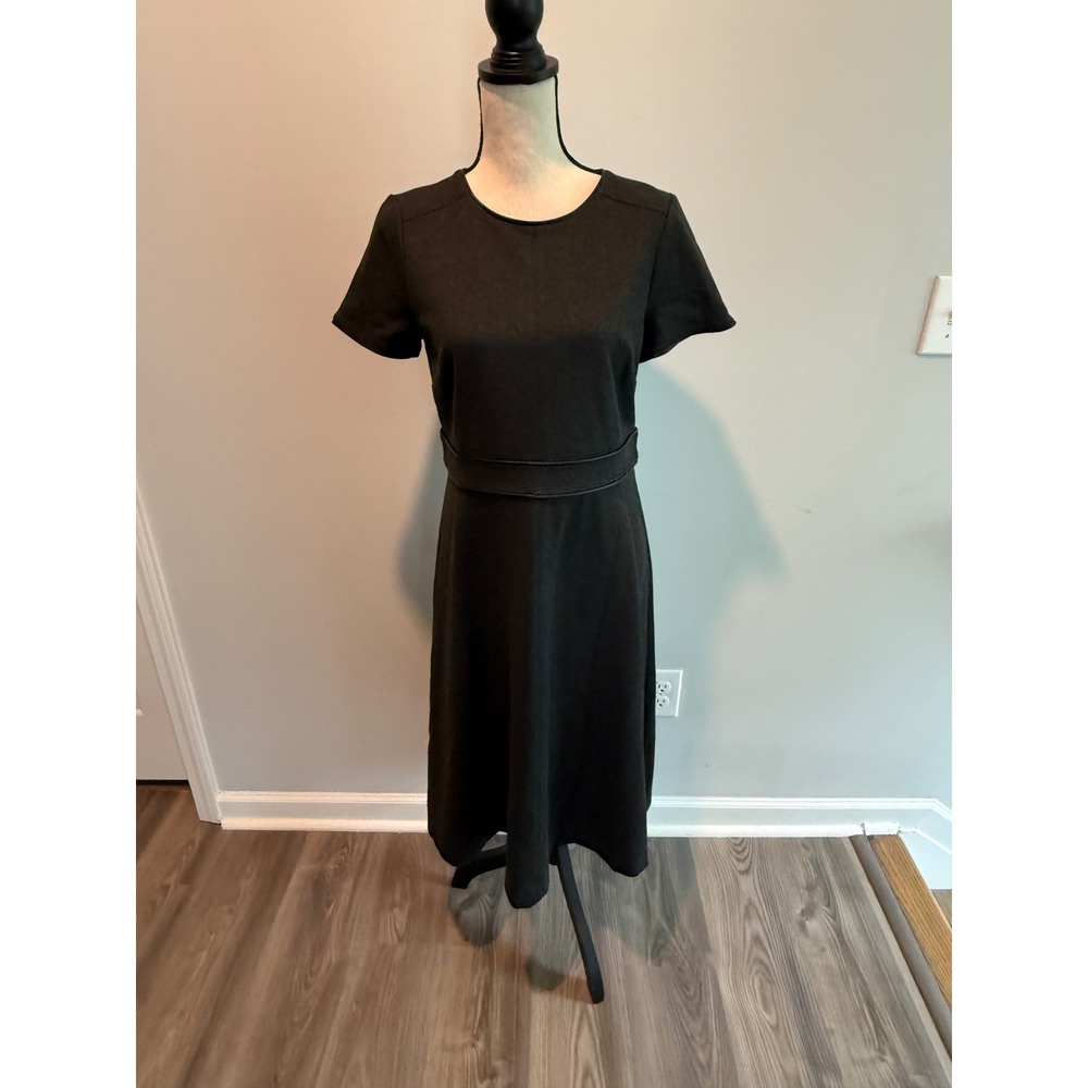Ann Taylor Women's Grey Faux Leather Trim Midi A-Line Dress Size 8 NWT $149